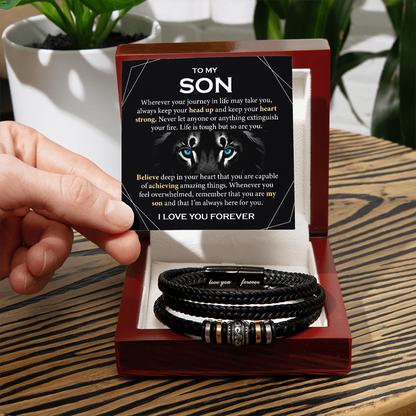 Mother to Son Leather Bracelet, Men Birthday Bracelet for Son from Mom and Dad