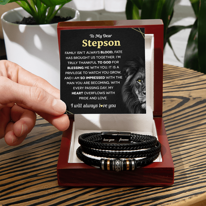 A bracelet gift set with a message for a stepson.

