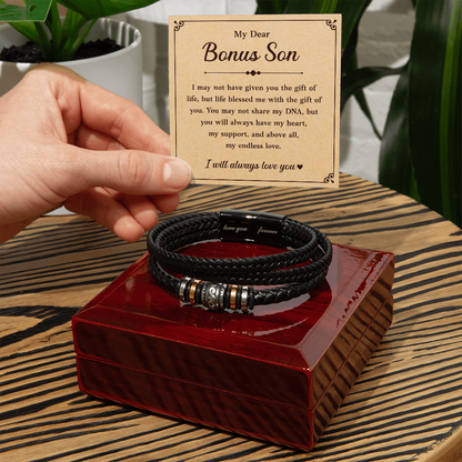A bracelet for a bonus son with a gift card.

