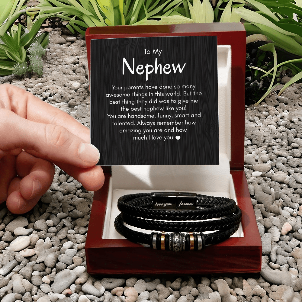 Leather Bracelet for Men with Love Message Card, Birthday Gifts for Him