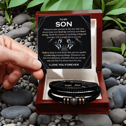 Mother to Son Leather Bracelet, Men Birthday Bracelet for Son from Mom and Dad