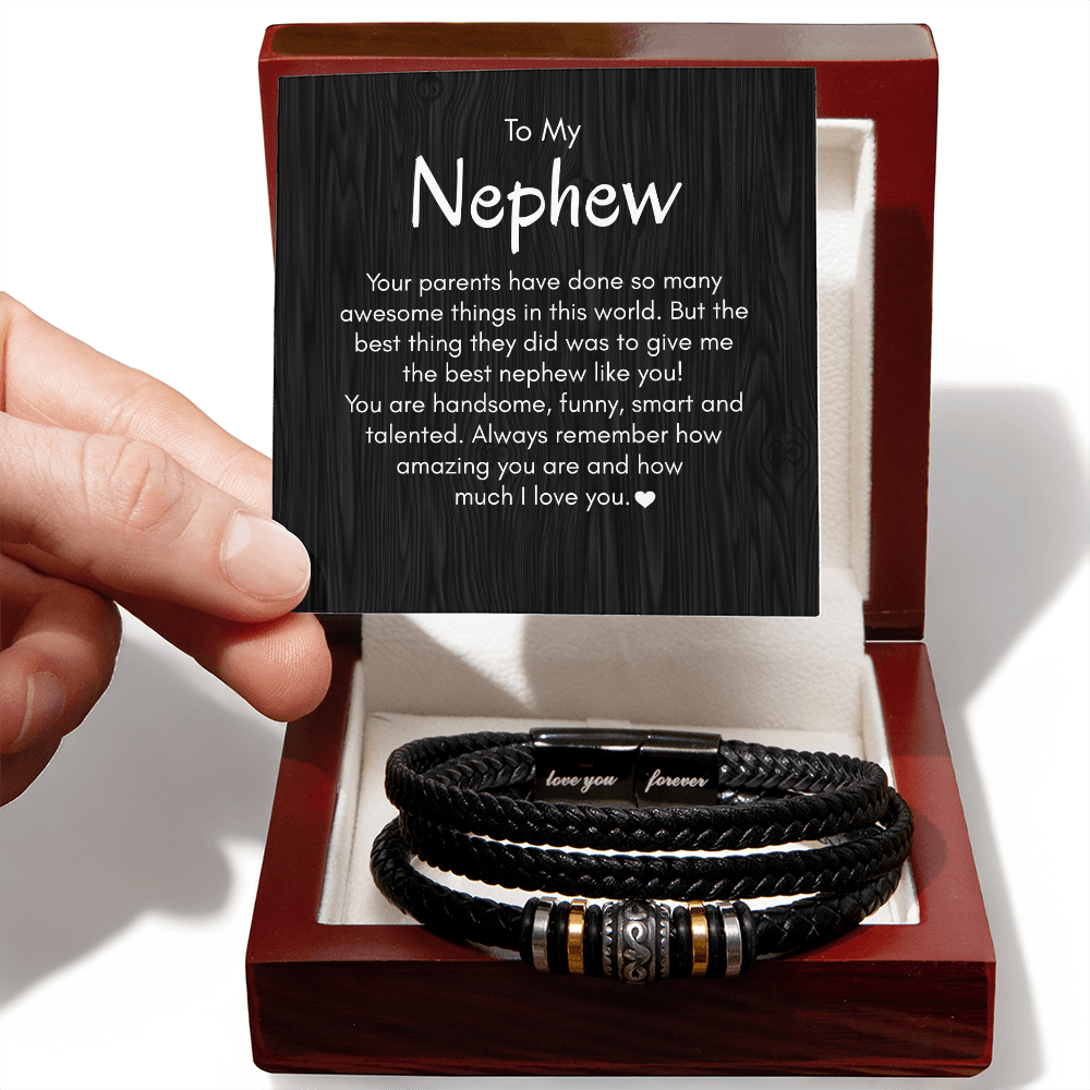 Leather Bracelet for Men with Love Message Card, Birthday Gifts for Him