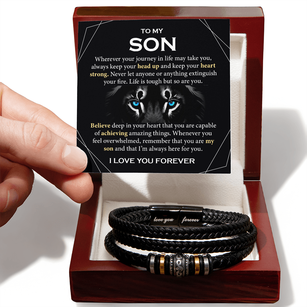 Mother to Son Leather Bracelet, Men Birthday Bracelet for Son from Mom and Dad
