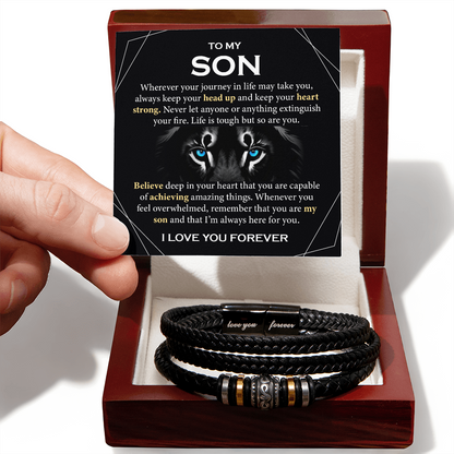 Mother to Son Leather Bracelet, Men Birthday Bracelet for Son from Mom and Dad