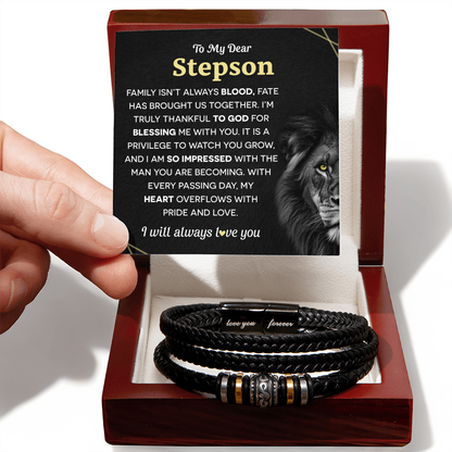 A bracelet gift set with a message for a stepson.

