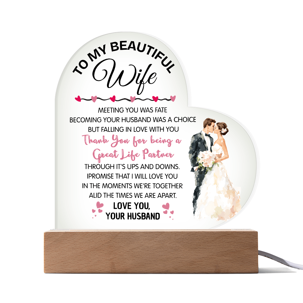 Romantic Heart Acrylic Gift for Wife – Valentine's Day Love Plaque