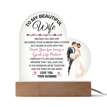 Romantic Heart Acrylic Gift for Wife – Valentine's Day Love Plaque