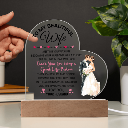 Romantic Heart Acrylic Gift for Wife – Valentine's Day Love Plaque