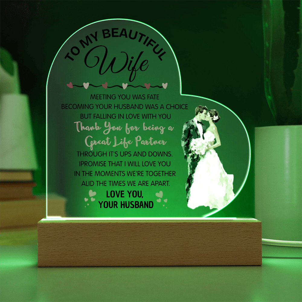 Romantic Heart Acrylic Gift for Wife – Valentine's Day Love Plaque