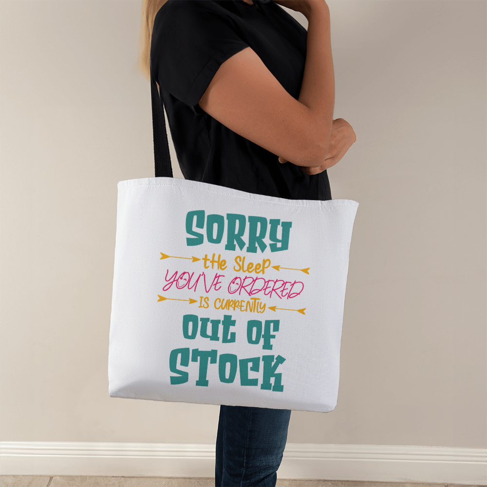 Funny canvas tote bag with red handles featuring the quote