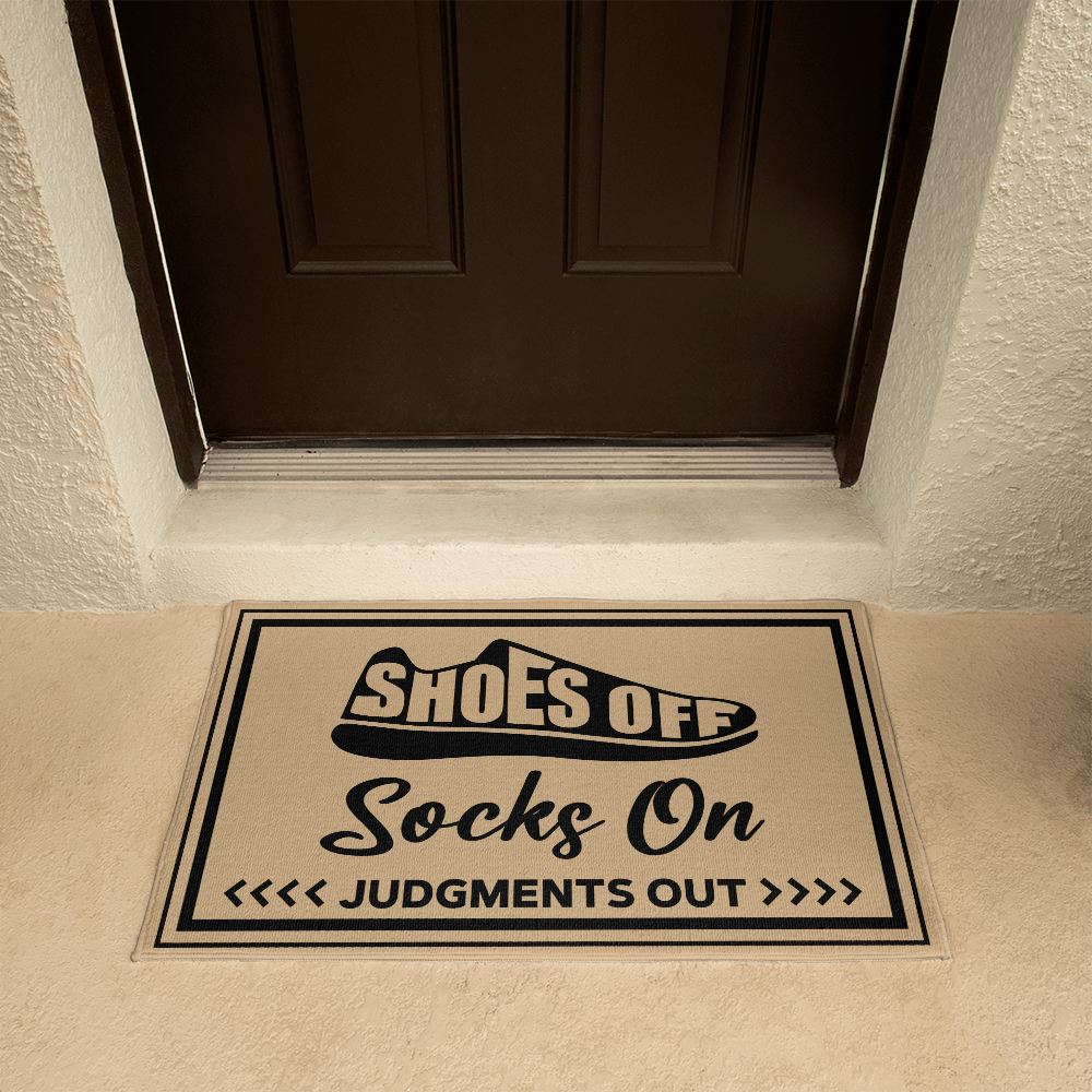 Welcome Mat and Door Rug - Shoes Off, Socks On, Judgments Out