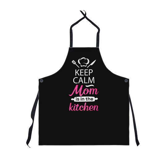 Black kitchen apron with a sentimental message for moms.