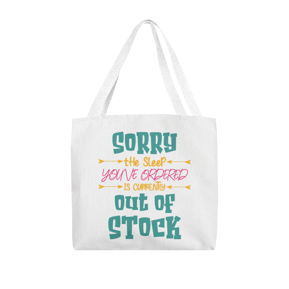 Funny canvas tote bag with red handles featuring the quote