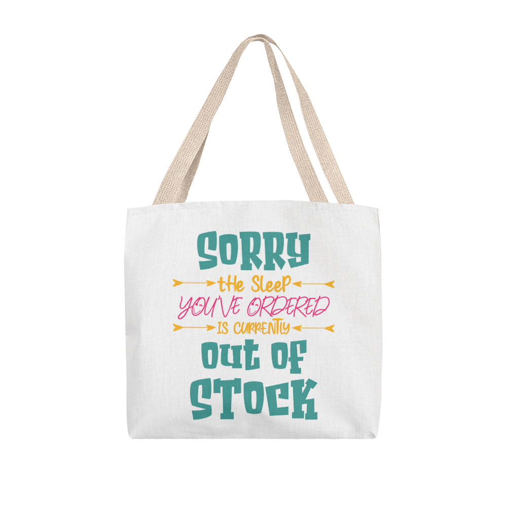 Funny canvas tote bag with red handles featuring the quote