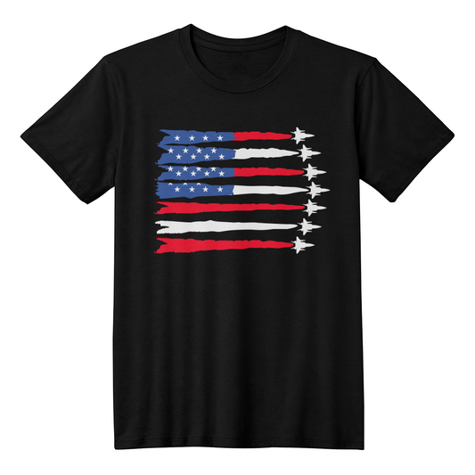 Patriotic Red White Blue USA Flag Fighter Jets 4th of July T-Shirt