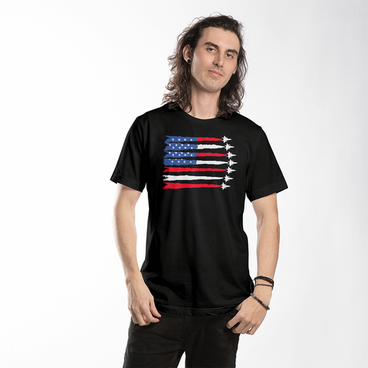 Patriotic Red White Blue USA Flag Fighter Jets 4th of July T-Shirt