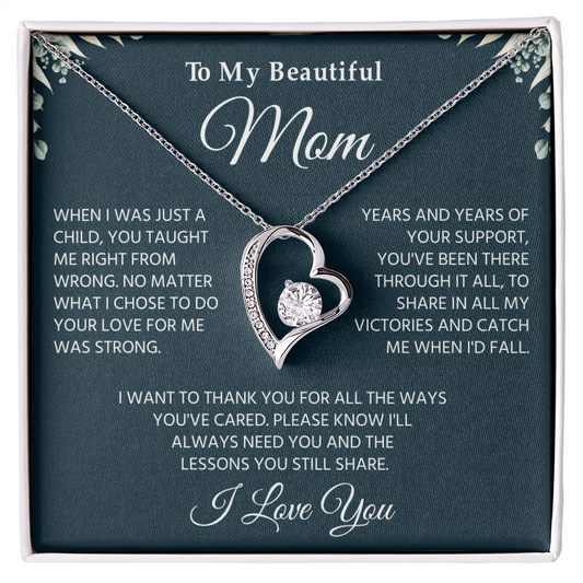 To My Mom Necklace, Sentimental Jewelry Gift From Son With Heartfelt Message