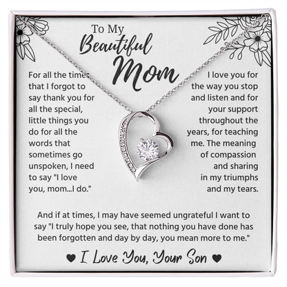 To My Mom Necklace, Mom Birthday Gifts With Message Card