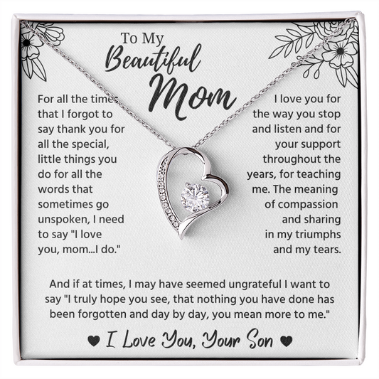 To My Mom Necklace, Mom Birthday Gifts With Message Card