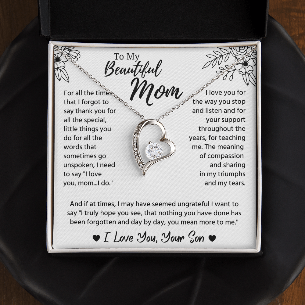 To My Mom Necklace, Mom Birthday Gifts With Message Card