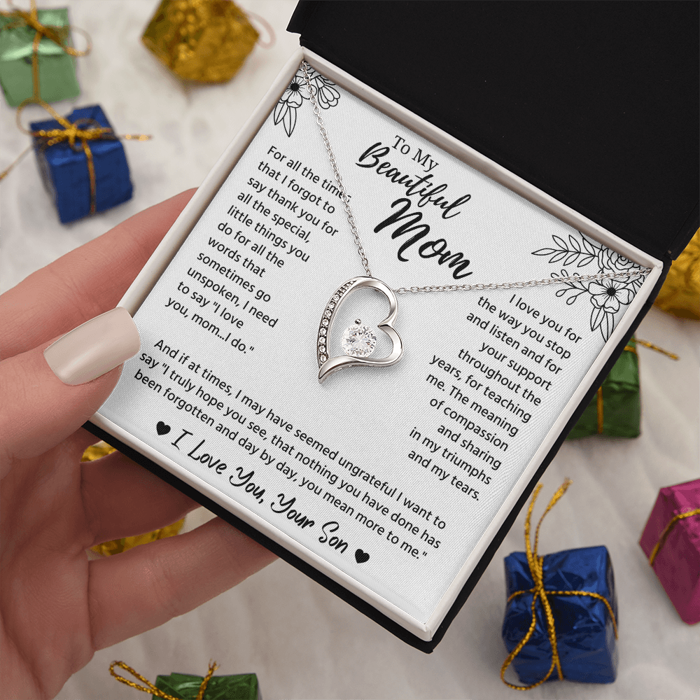 To My Mom Necklace, Mom Birthday Gifts With Message Card
