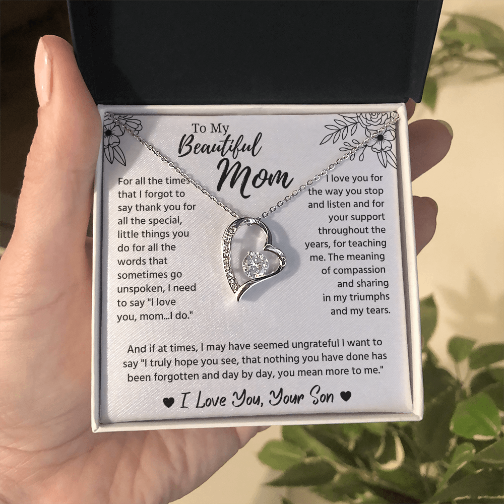 To My Mom Necklace, Mom Birthday Gifts With Message Card