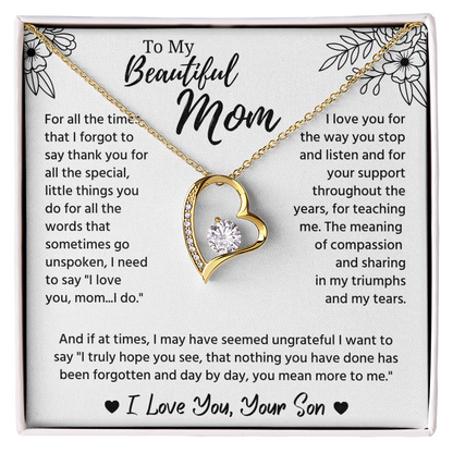 To My Mom Necklace, Mom Birthday Gifts With Message Card