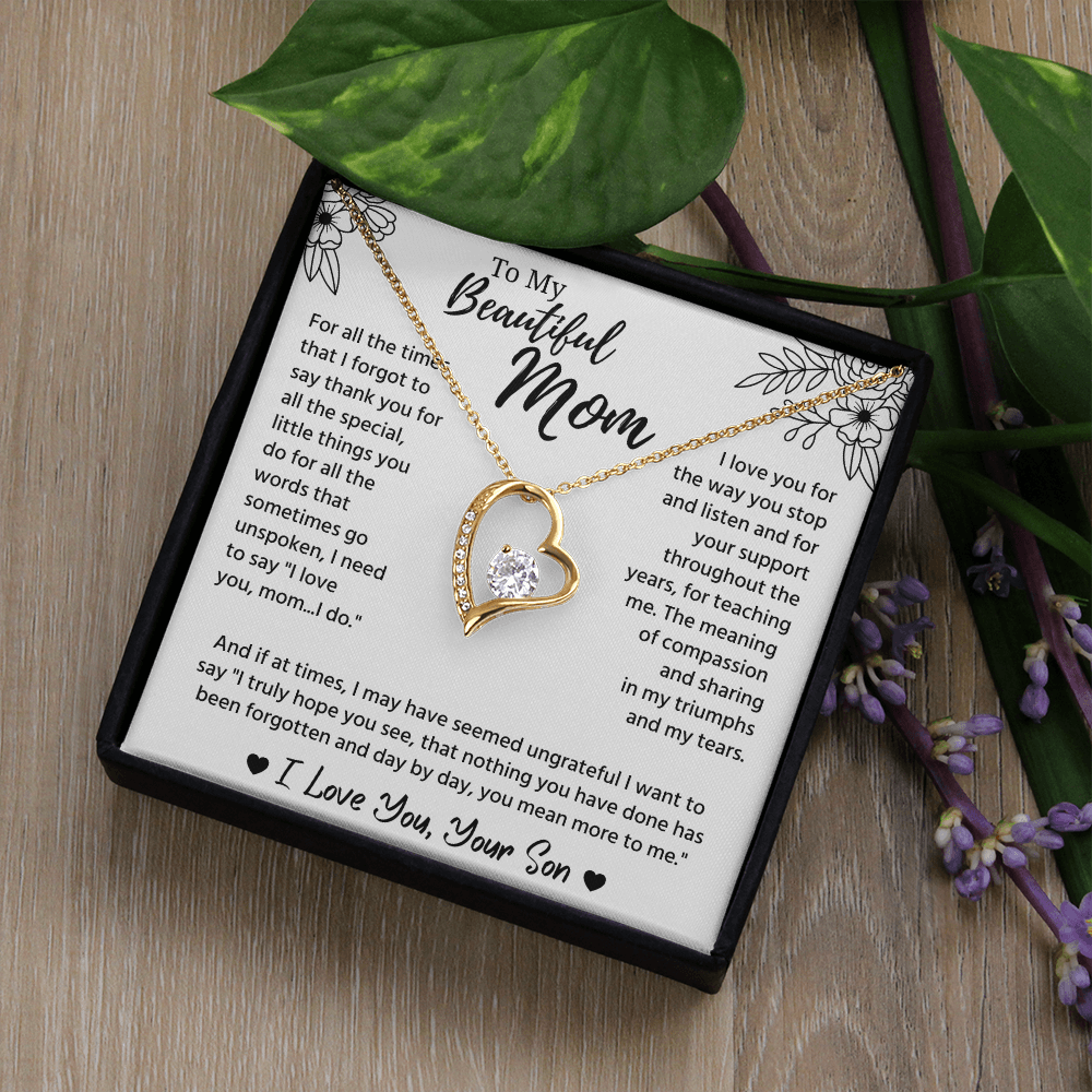 To My Mom Necklace, Mom Birthday Gifts With Message Card