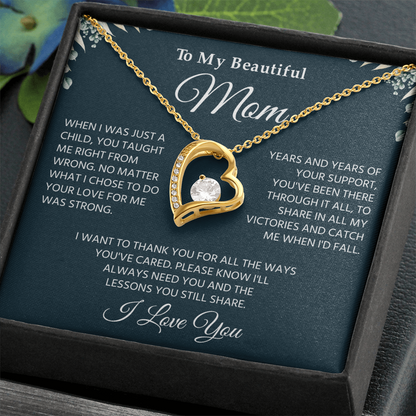 To My Mom Necklace, Sentimental Jewelry Gift From Son With Heartfelt Message