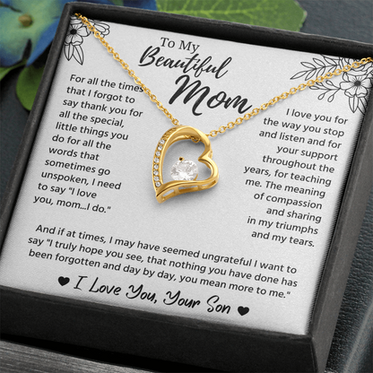 To My Mom Necklace, Mom Birthday Gifts With Message Card