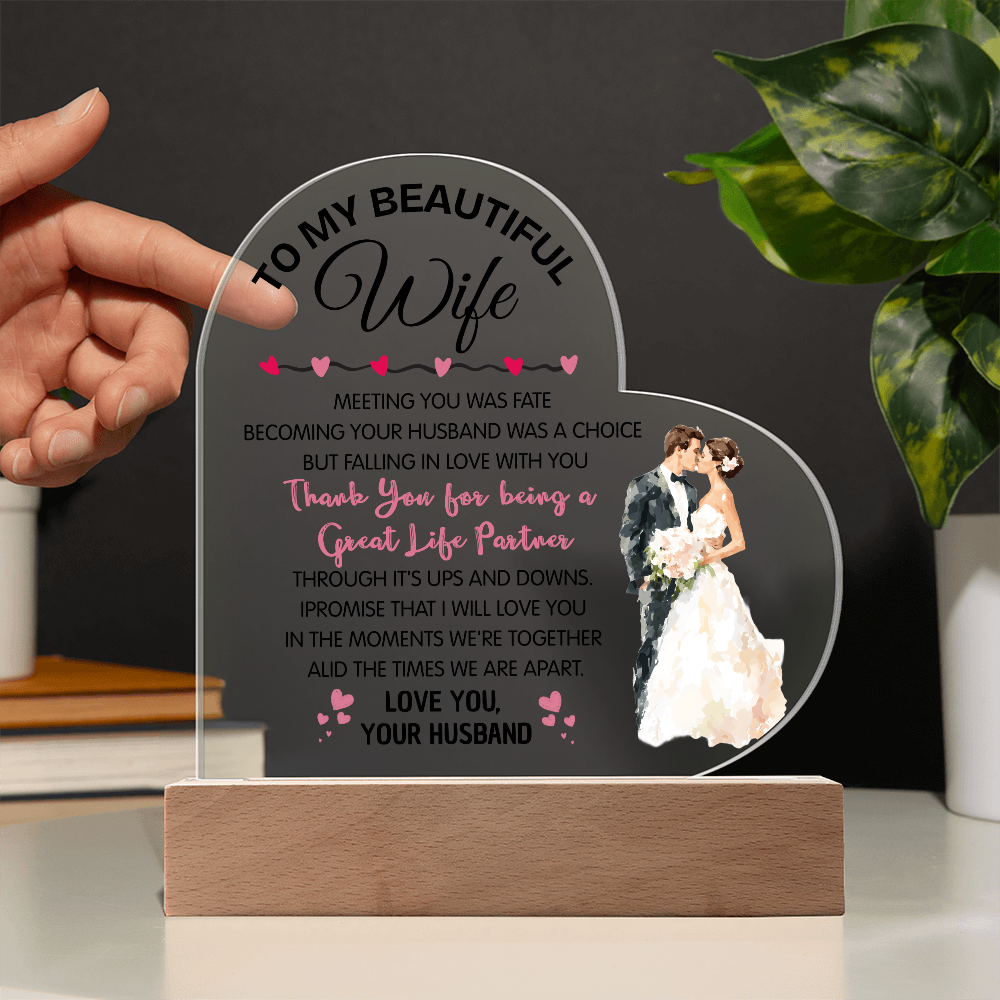 Romantic Heart Acrylic Gift for Wife – Valentine's Day Love Plaque