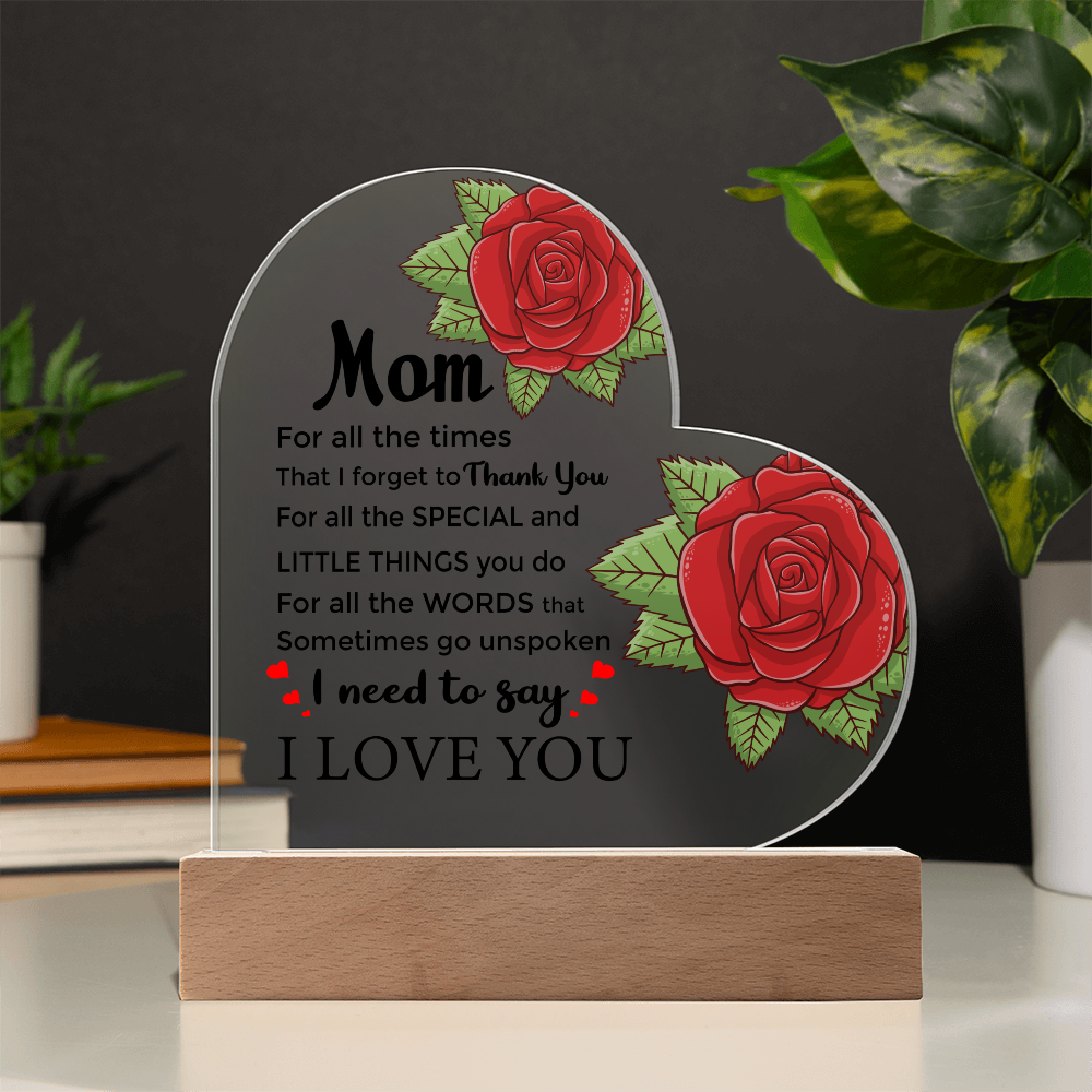 To My Mom Acrylic Heart Plaque –New Mom Gift, Best Mom Gift, Perfect First Mom Gift for Her