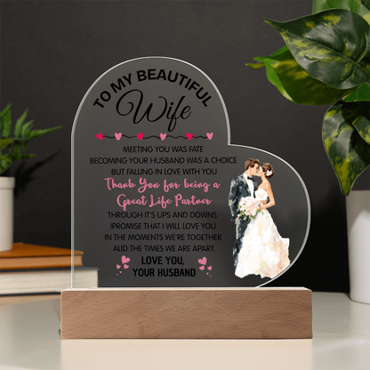 Romantic Heart Acrylic Gift for Wife – Valentine's Day Love Plaque
