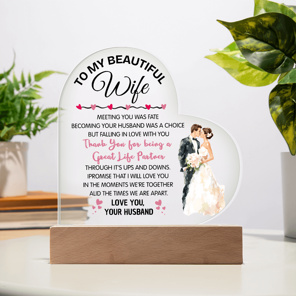 Romantic Heart Acrylic Gift for Wife – Valentine's Day Love Plaque