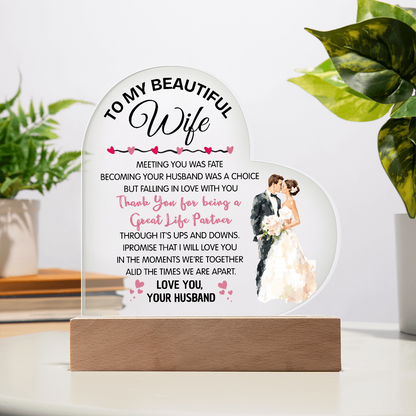 Romantic Heart Acrylic Gift for Wife – Valentine's Day Love Plaque