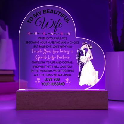 Romantic Heart Acrylic Gift for Wife – Valentine's Day Love Plaque