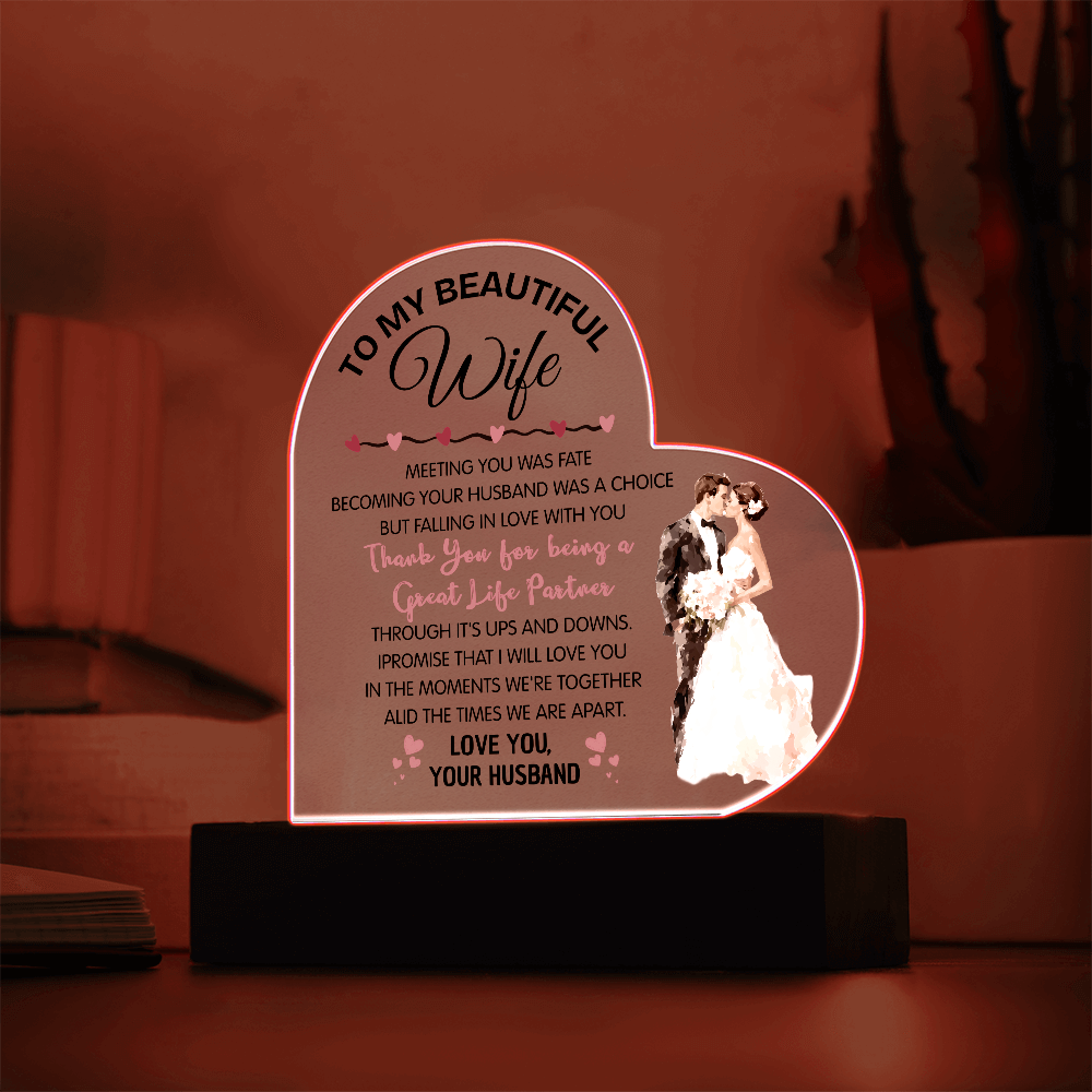 Romantic Heart Acrylic Gift for Wife – Valentine's Day Love Plaque