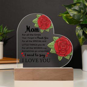 To My Mom Acrylic Heart Plaque –New Mom Gift, Best Mom Gift, Perfect First Mom Gift for Her