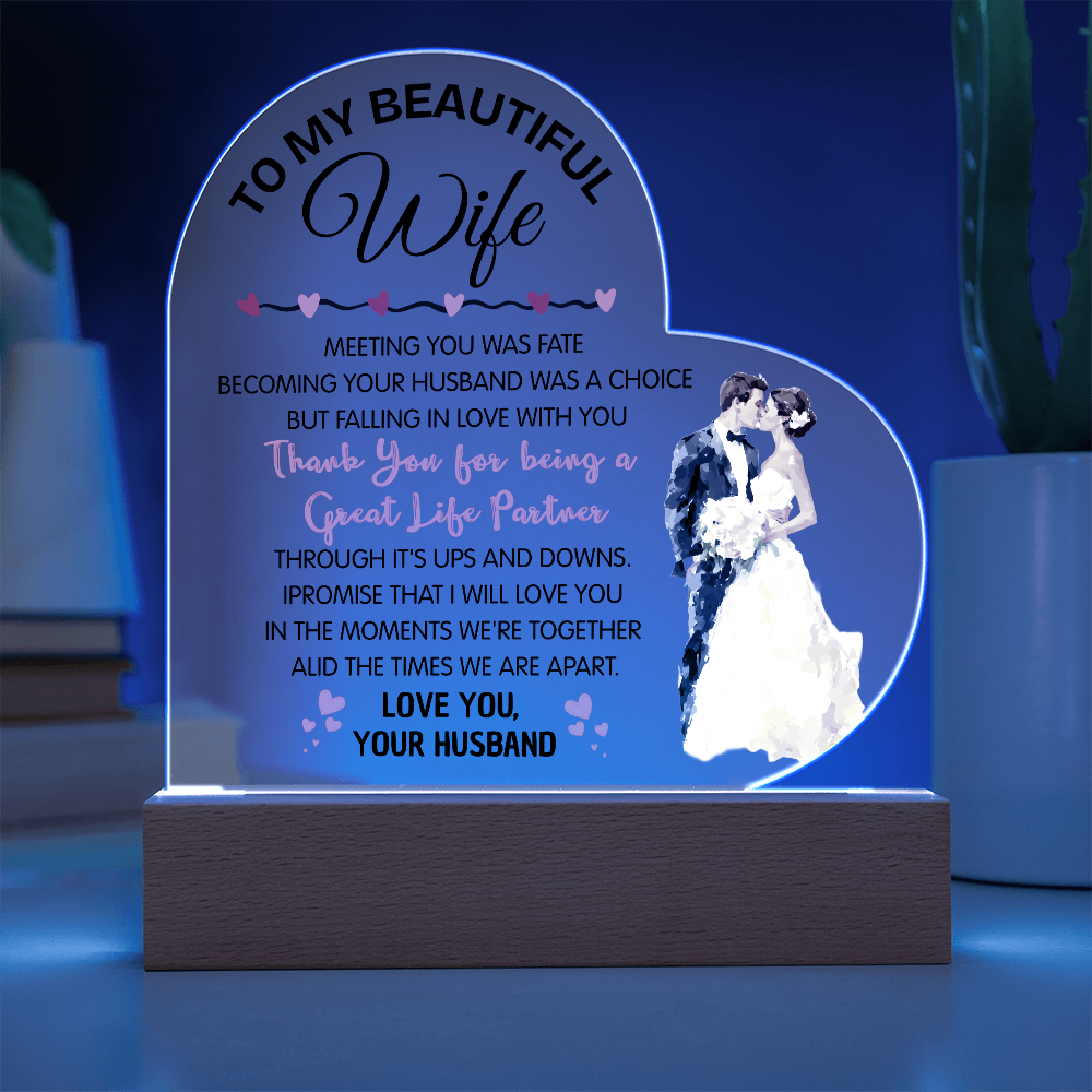 Romantic Heart Acrylic Gift for Wife – Valentine's Day Love Plaque