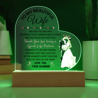 Romantic Heart Acrylic Gift for Wife – Valentine's Day Love Plaque