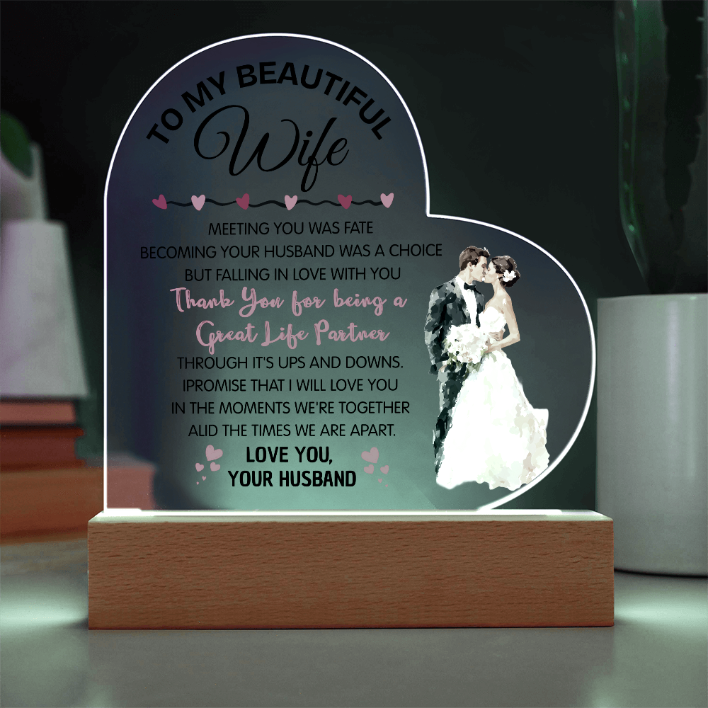 Romantic Heart Acrylic Gift for Wife – Valentine's Day Love Plaque
