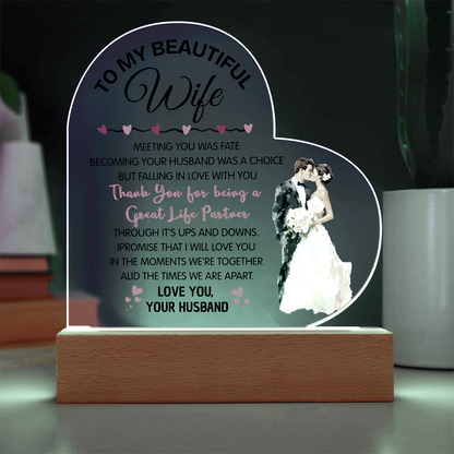 Romantic Heart Acrylic Gift for Wife – Valentine's Day Love Plaque