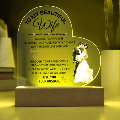 Romantic Heart Acrylic Gift for Wife – Valentine's Day Love Plaque
