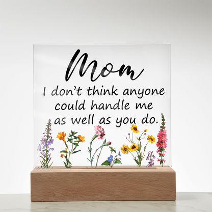 Square acrylic LED night light with a heartfelt message for moms.