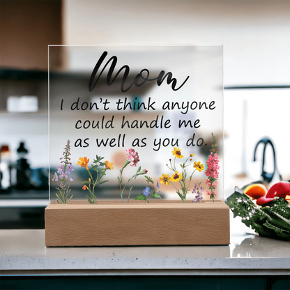 Square acrylic LED night light with a heartfelt message for moms.